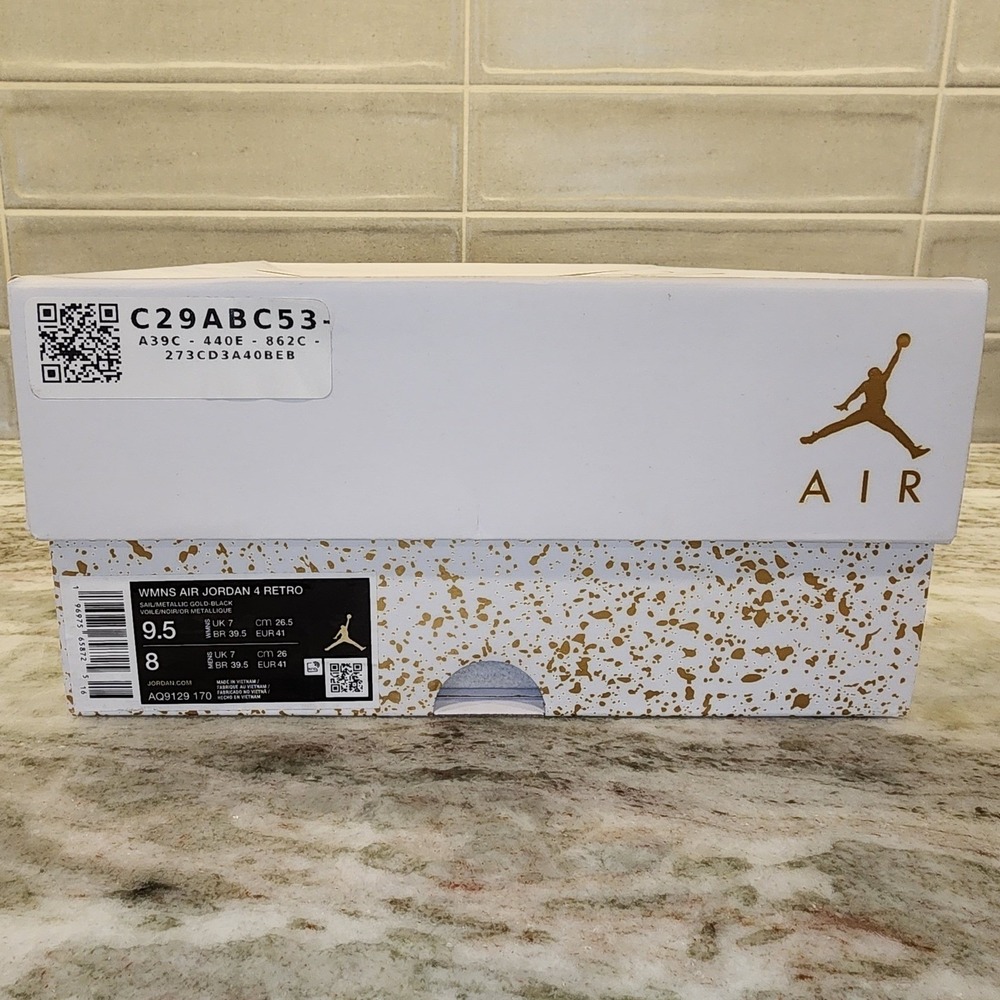 Air Jordan 4 Retro White Gold Metallic Womens 9.5 Men 8 Unisex AJ4 Sneakers - Picture 10 of 14